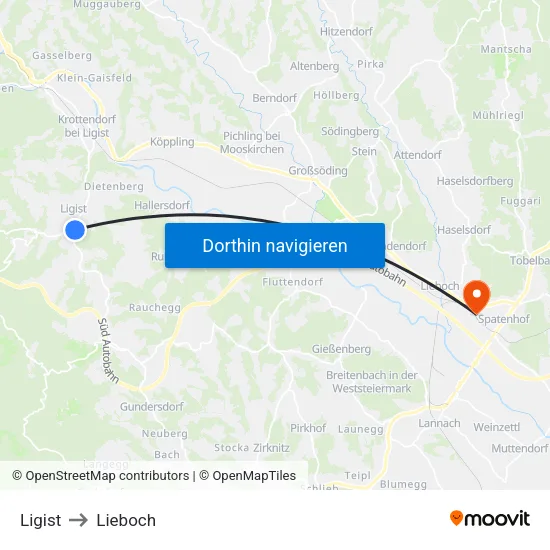 Ligist to Lieboch map