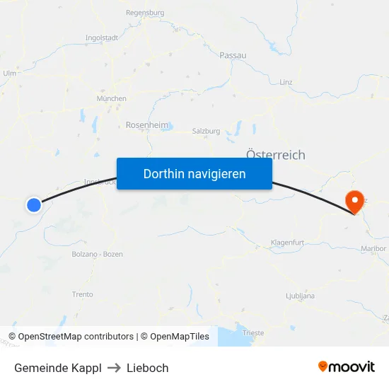 Gemeinde Kappl to Lieboch map