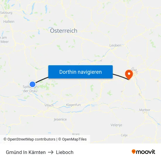 Gmünd In Kärnten to Lieboch map