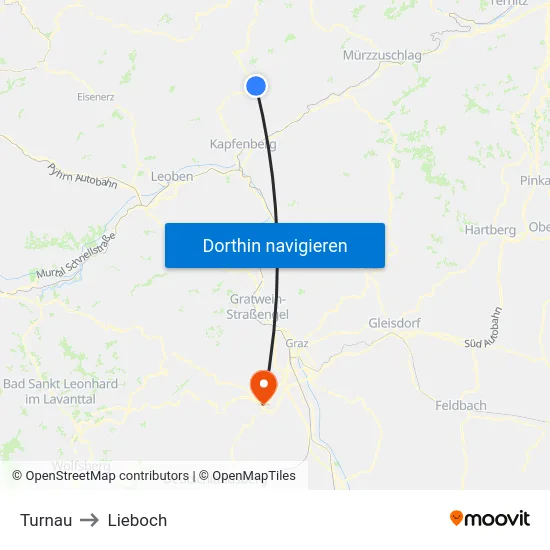 Turnau to Lieboch map