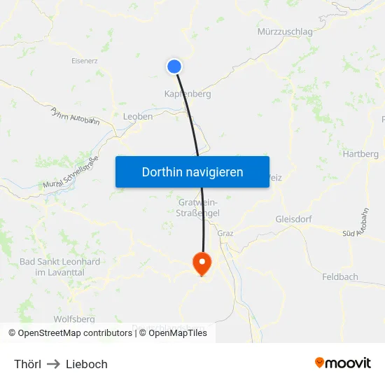 Thörl to Lieboch map