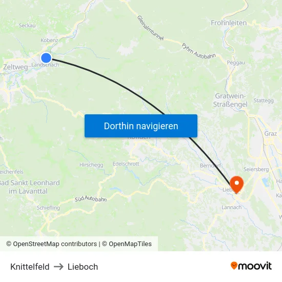 Knittelfeld to Lieboch map