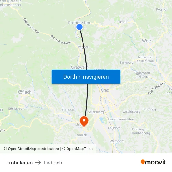 Frohnleiten to Lieboch map
