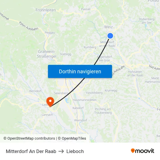 Mitterdorf An Der Raab to Lieboch map