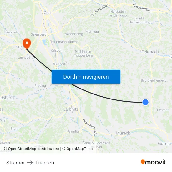 Straden to Lieboch map