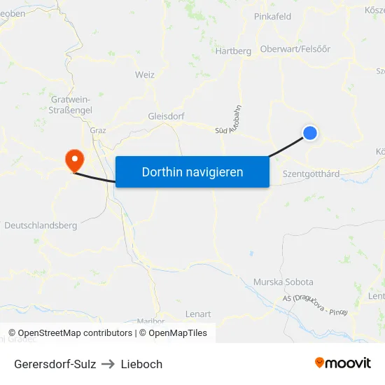 Gerersdorf-Sulz to Lieboch map
