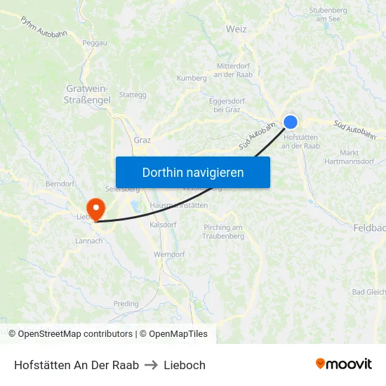 Hofstätten An Der Raab to Lieboch map