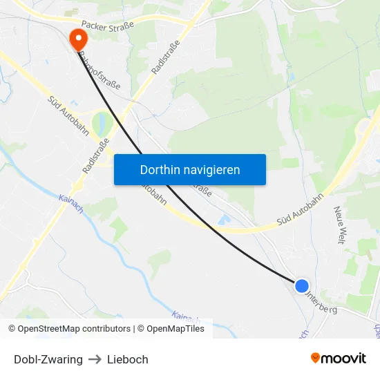 Dobl-Zwaring to Lieboch map
