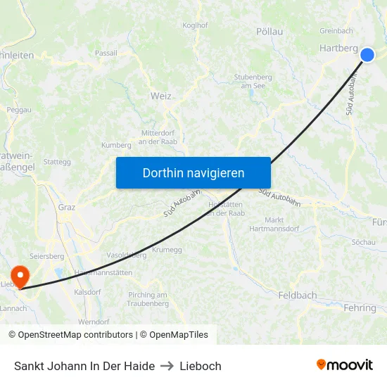 Sankt Johann In Der Haide to Lieboch map
