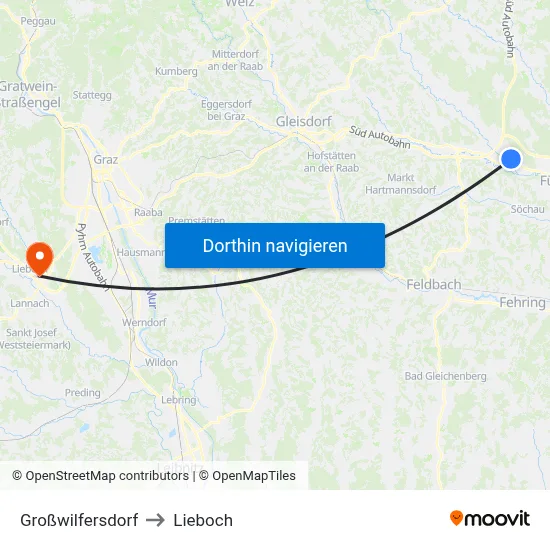 Großwilfersdorf to Lieboch map