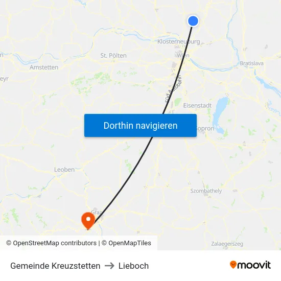 Gemeinde Kreuzstetten to Lieboch map