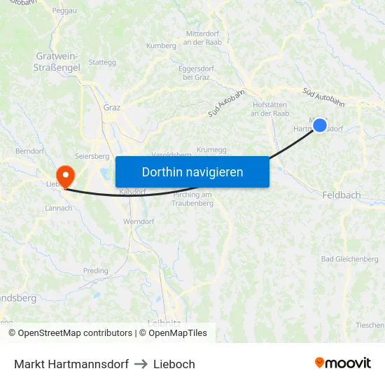 Markt Hartmannsdorf to Lieboch map