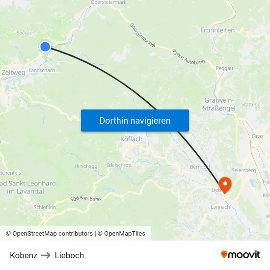 Kobenz to Lieboch map