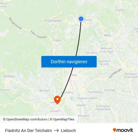 Fladnitz An Der Teichalm to Lieboch map