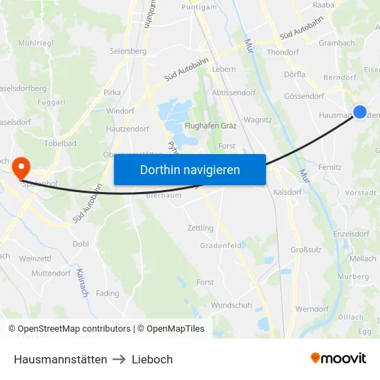 Hausmannstätten to Lieboch map