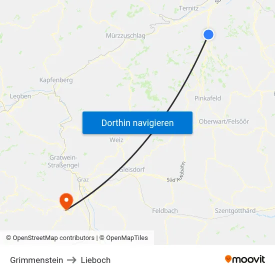 Grimmenstein to Lieboch map