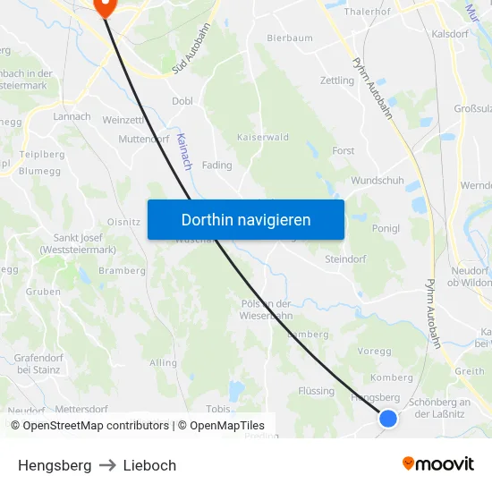 Hengsberg to Lieboch map