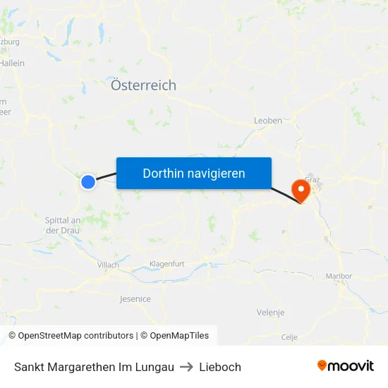 Sankt Margarethen Im Lungau to Lieboch map