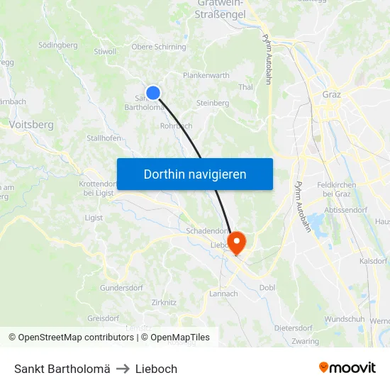 Sankt Bartholomä to Lieboch map