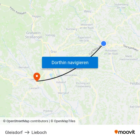 Gleisdorf to Lieboch map