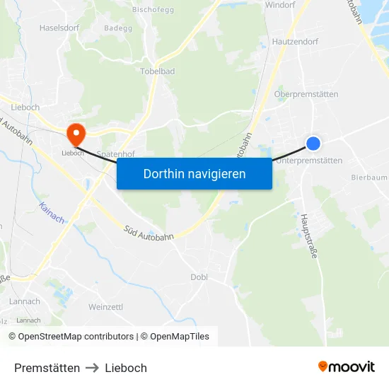 Premstätten to Lieboch map