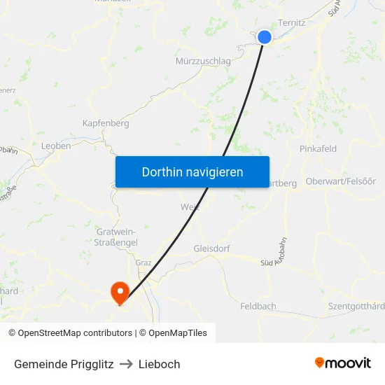 Gemeinde Prigglitz to Lieboch map