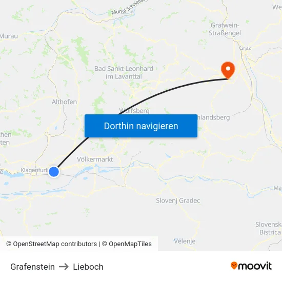 Grafenstein to Lieboch map