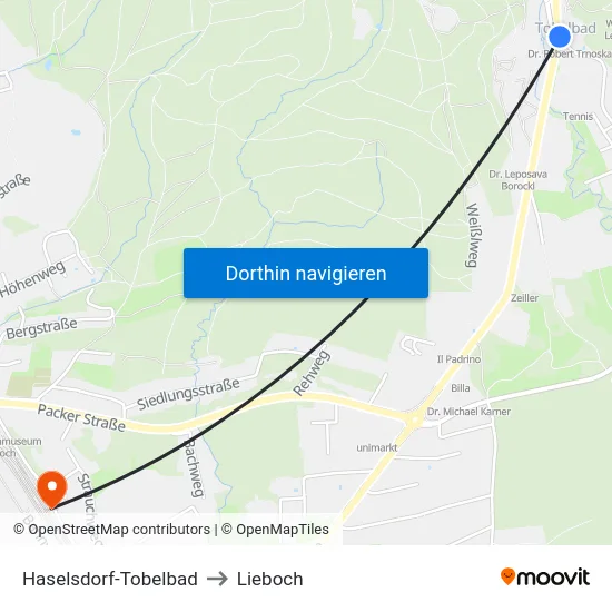 Haselsdorf-Tobelbad to Lieboch map
