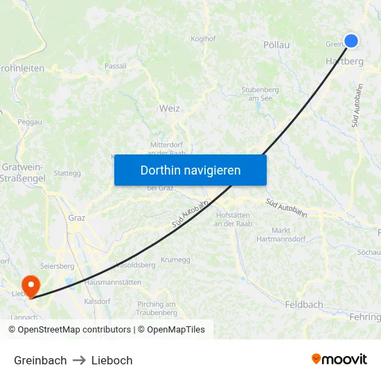 Greinbach to Lieboch map