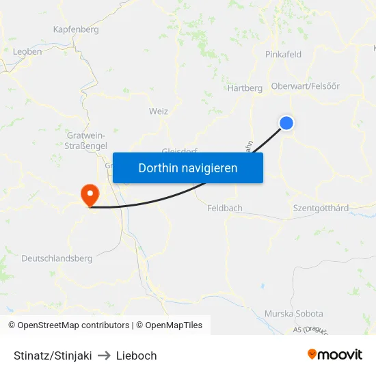 Stinatz/Stinjaki to Lieboch map