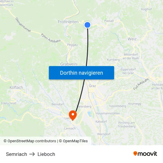 Semriach to Lieboch map