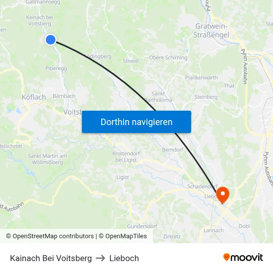 Kainach Bei Voitsberg to Lieboch map