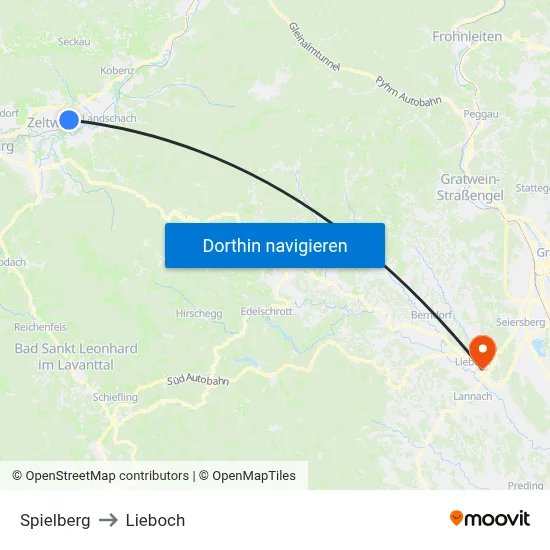 Spielberg to Lieboch map