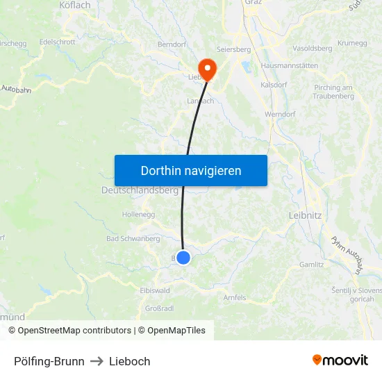 Pölfing-Brunn to Lieboch map