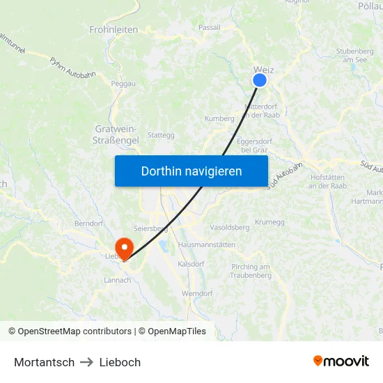 Mortantsch to Lieboch map