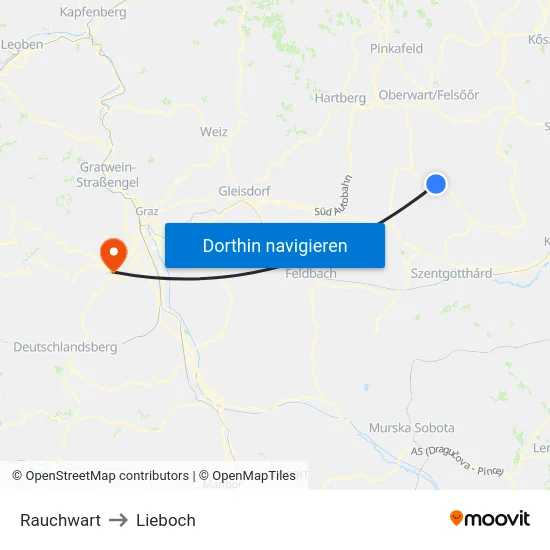 Rauchwart to Lieboch map