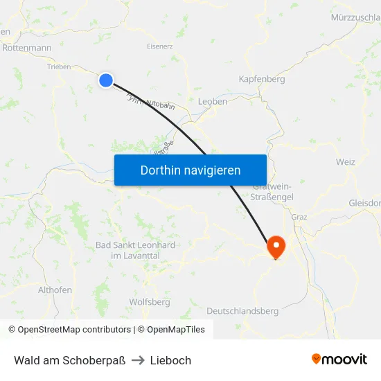 Wald am Schoberpaß to Lieboch map