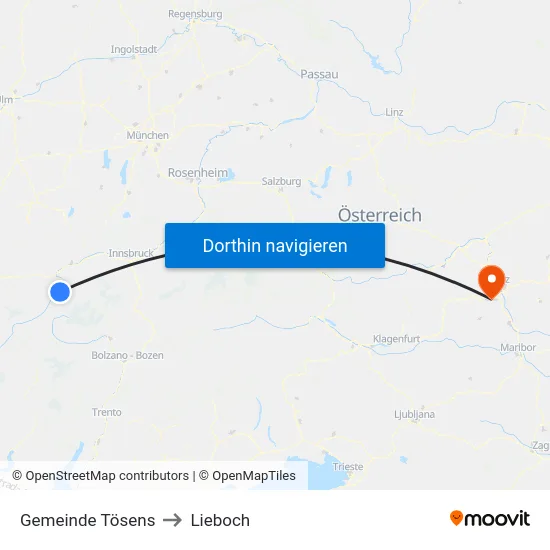 Gemeinde Tösens to Lieboch map