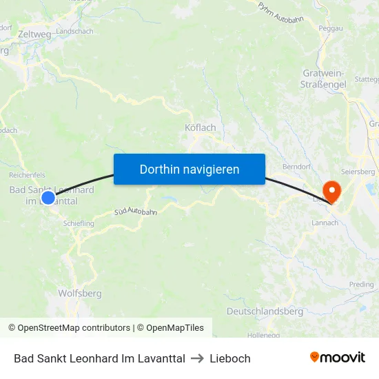 Bad Sankt Leonhard Im Lavanttal to Lieboch map