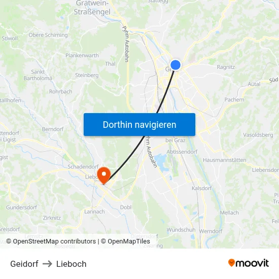 Geidorf to Lieboch map