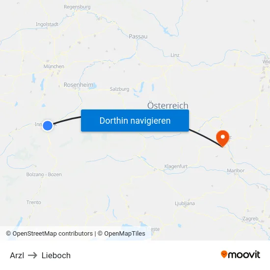Arzl to Lieboch map