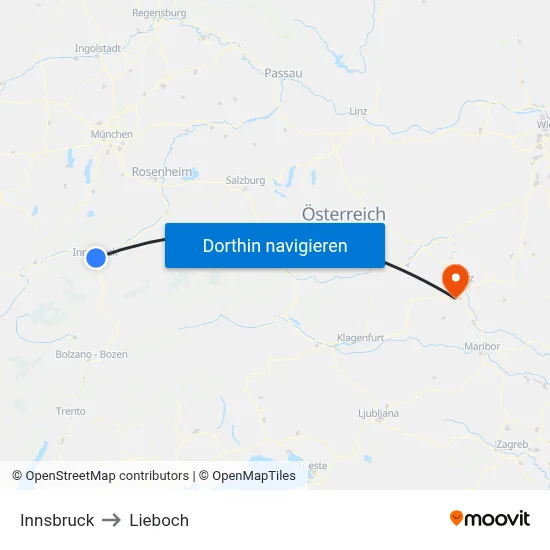 Innsbruck to Lieboch map