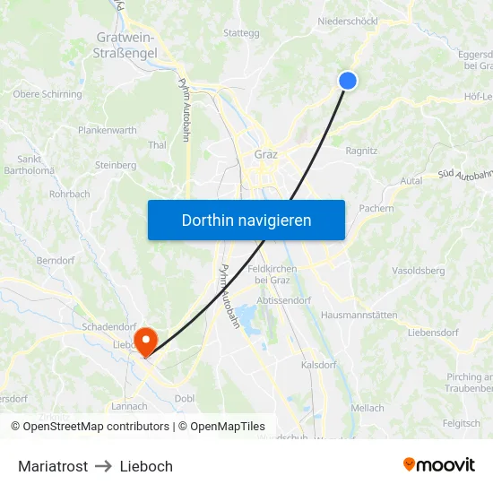 Mariatrost to Lieboch map