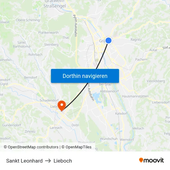 Sankt Leonhard to Lieboch map
