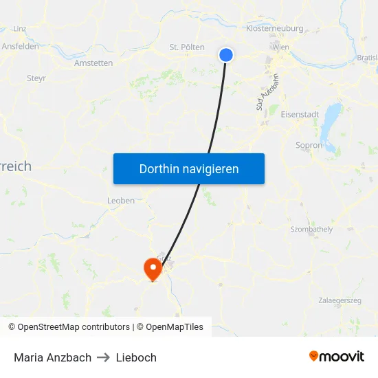 Maria Anzbach to Lieboch map