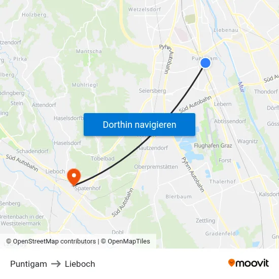 Puntigam to Lieboch map
