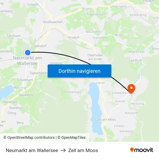 Neumarkt am Wallersee to Zell am Moos map