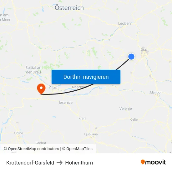 Krottendorf-Gaisfeld to Hohenthurn map