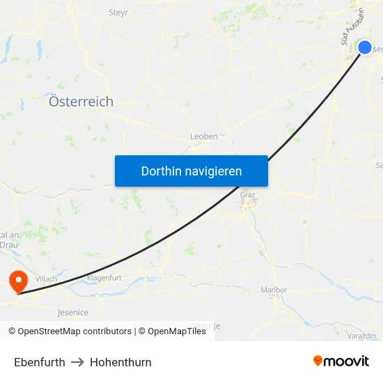 Ebenfurth to Hohenthurn map