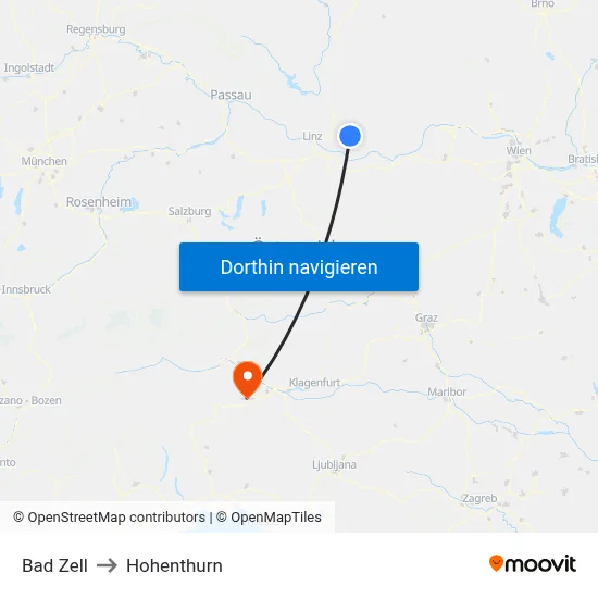 Bad Zell to Hohenthurn map